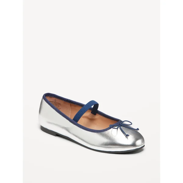 Shiny Metallic Ballet Flats for Girls - Silver Metallic