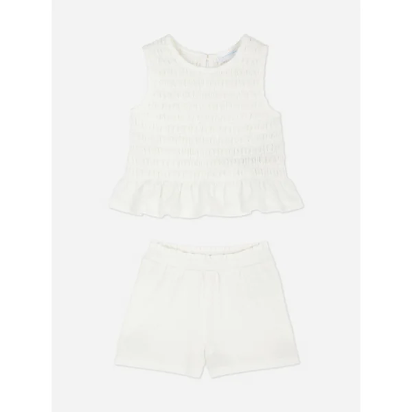 Shirred Blouse and Shorts Set - Ivory