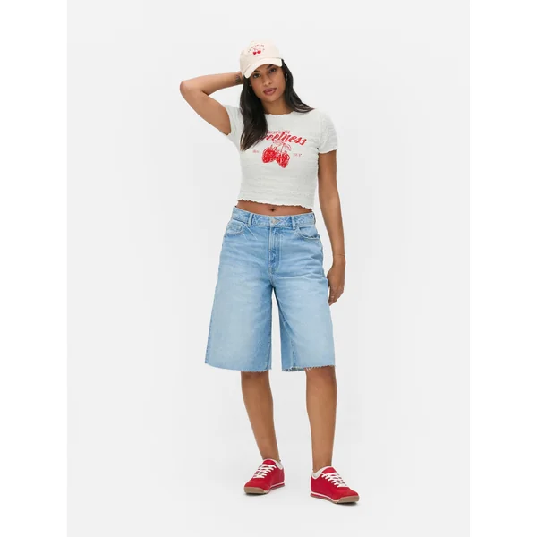 Shirred Graphic Baby Tee - Ivory