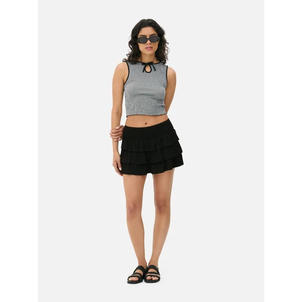 Shirred Mini Skirt - Black