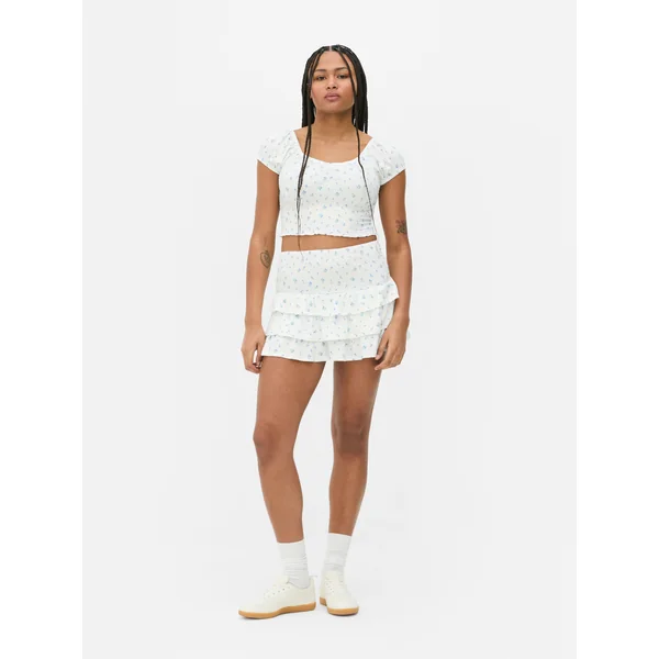 Shirred Printed Crop Top - Multi