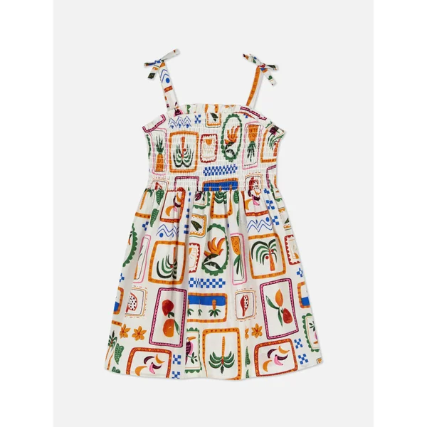 Shirred Ruffled Dress - Multi