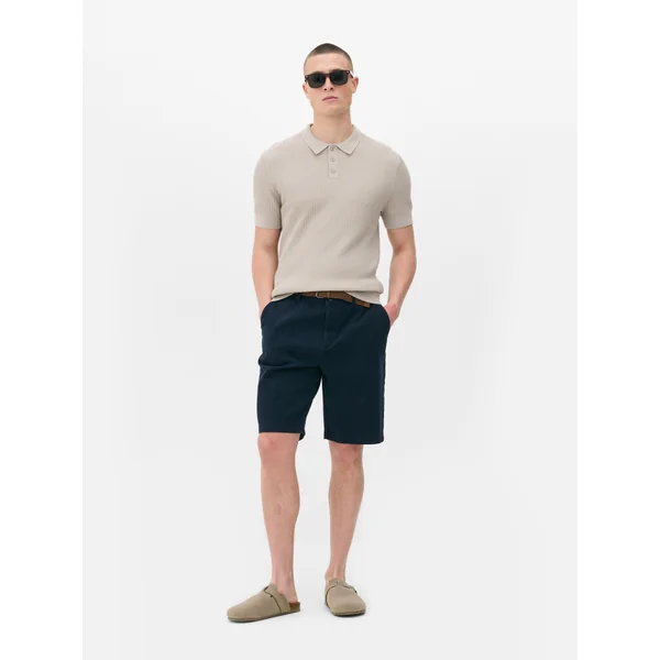 Short Sleeve Cable Knit Polo - Stone