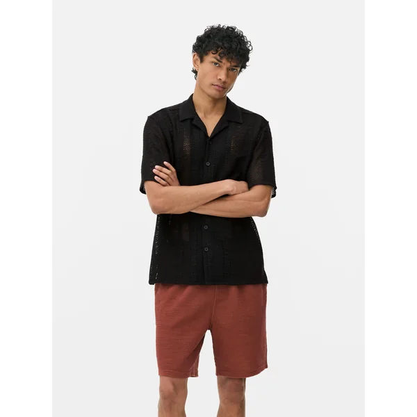 Short Sleeve Crochet Shirt - Black