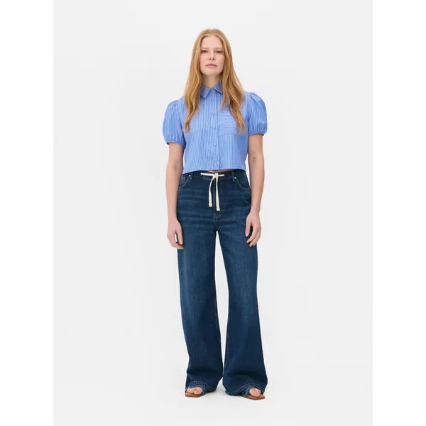 Short Sleeve Cropped Shirt - Blue