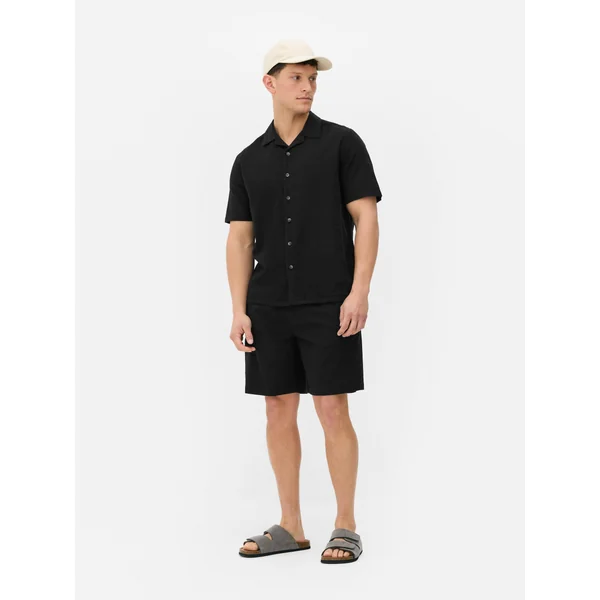 Short Sleeve Linen Top - Black