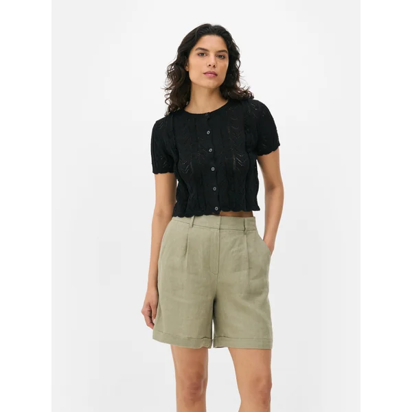 Short Sleeve Pointelle Cardigan - Black