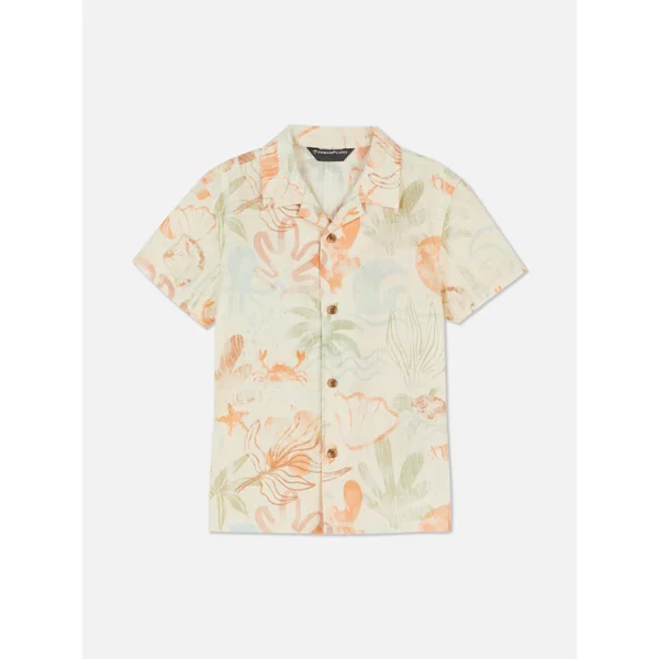 Short Sleeve Sea Print Shirt - Ivory