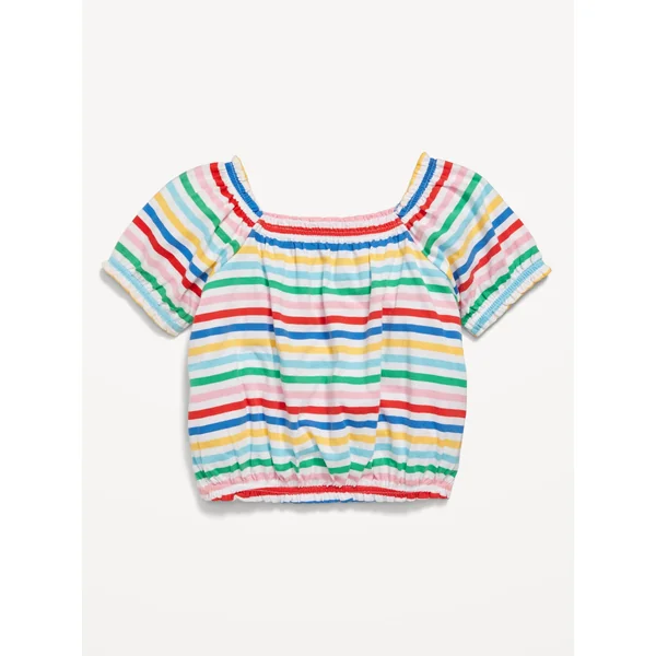 Short-Sleeve Bubble Top for Toddler Girls - Multi Stripe
