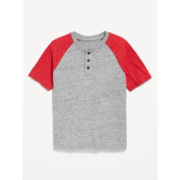 Short-Sleeve Color-Block Henley T-Shirt for Boys - Warm Colorblock