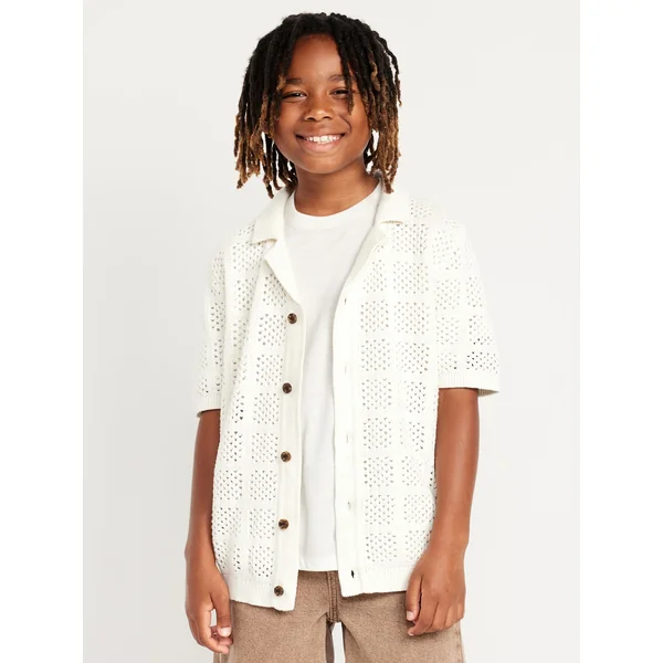 Short-Sleeve Crochet-Knit Shirt for Boys - Creme De La Creme