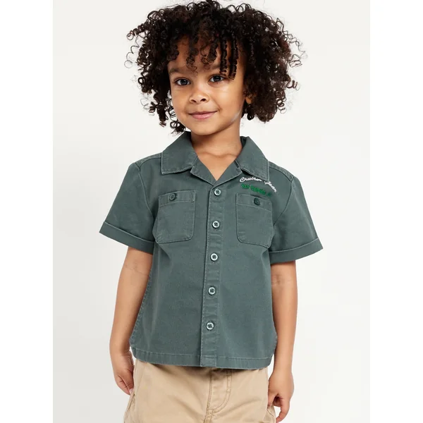 Short-Sleeve Embroidered Pocket Shirt for Toddler Boys - Car
