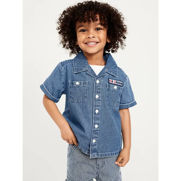 Short-Sleeve Embroidered Pocket Shirt for Toddler Boys - Ice Cream