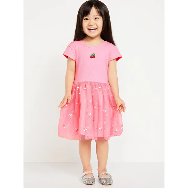 Short-Sleeve Fit and Flare Tutu Dress for Toddler Girls - Anemone Pink