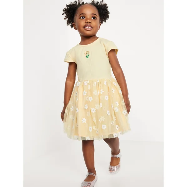 Short-Sleeve Fit and Flare Tutu Dress for Toddler Girls - Cool Almond
