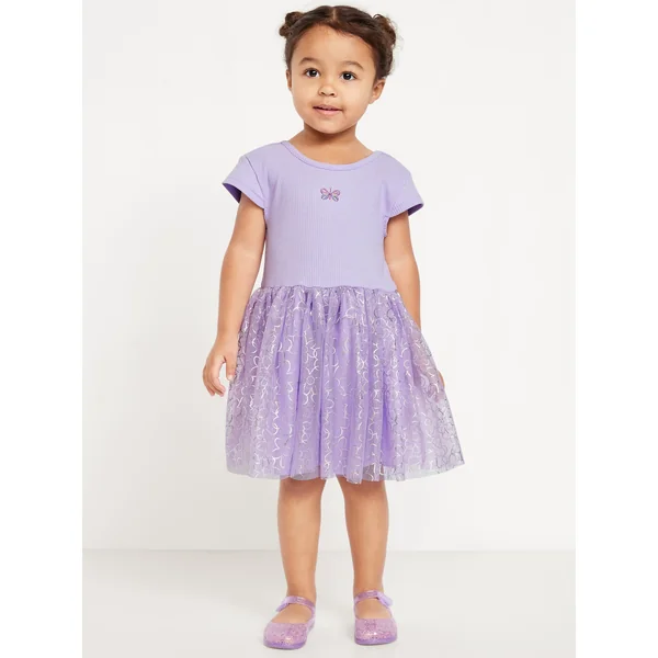 Short-Sleeve Fit and Flare Tutu Dress for Toddler Girls - Lavender Haven