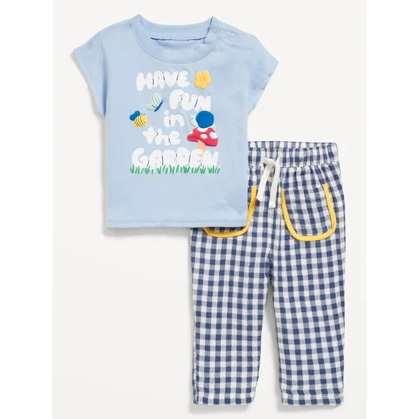 Short-Sleeve Graphic T-Shirt and Pants Set for Baby - Happy Garden