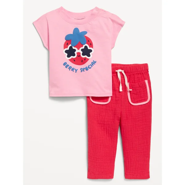 Short-Sleeve Graphic T-Shirt and Pants Set for Baby - Strawberry