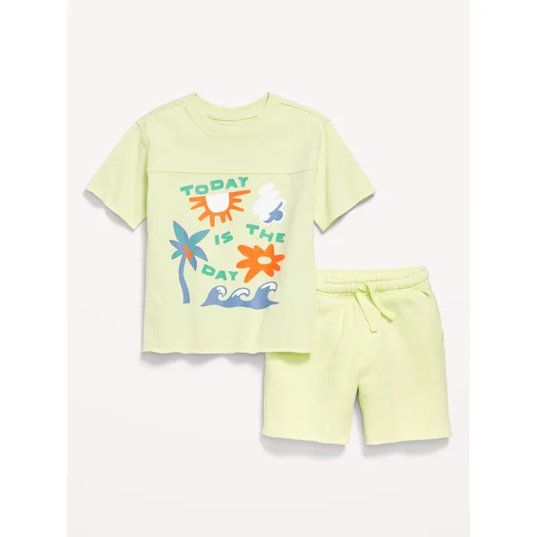Short-Sleeve Graphic T-Shirt and Shorts Set for Toddler Boys - Pale Citron
