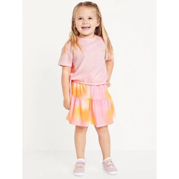 Short-Sleeve Graphic T-Shirt and Skort Set for Toddler Girls - Pink Multi Tie-Dye