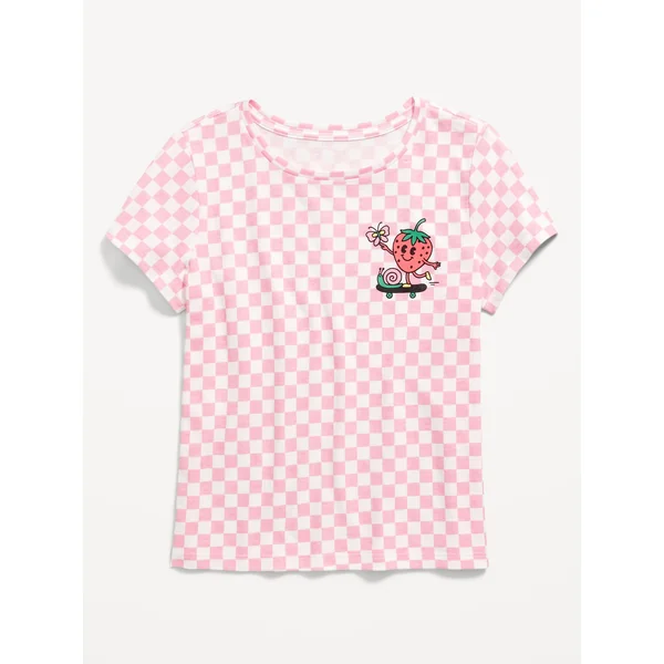 Short-Sleeve Graphic T-Shirt for Girls - Pink Mini Check
