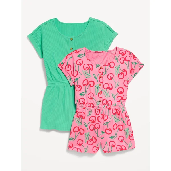 Short-Sleeve Henley Romper 2-Pack for Girls - Cherries