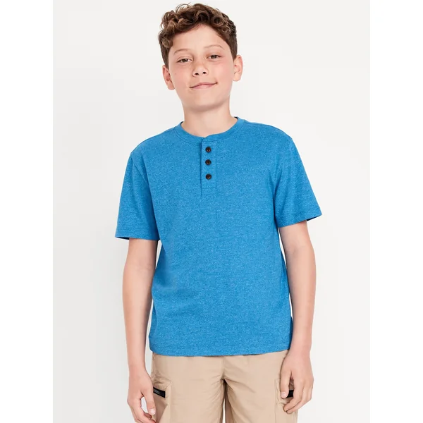 Short-Sleeve Henley T-Shirt for Boys - AERIAL TURQ