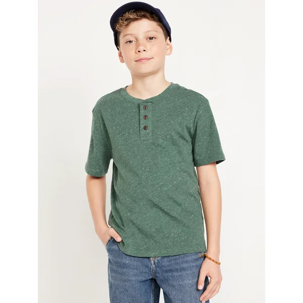 Short-Sleeve Henley T-Shirt for Boys - Heather Green