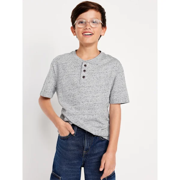 Short-Sleeve Henley T-Shirt for Boys - Light Gray