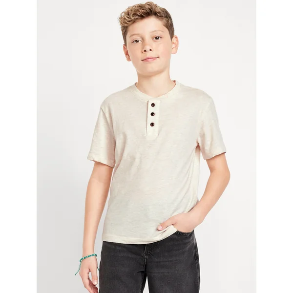 Short-Sleeve Henley T-Shirt for Boys - Oatmeal Heather