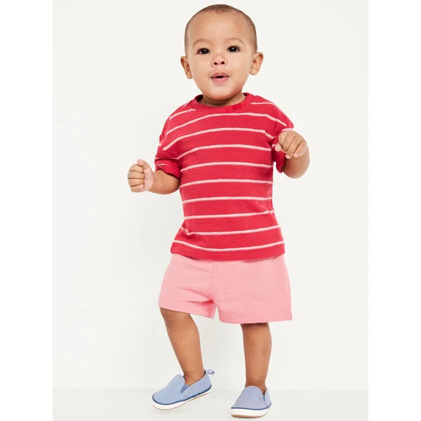 Short-Sleeve Jacquard-Knit T-Shirt and Shorts Set for Baby - Red Stripe