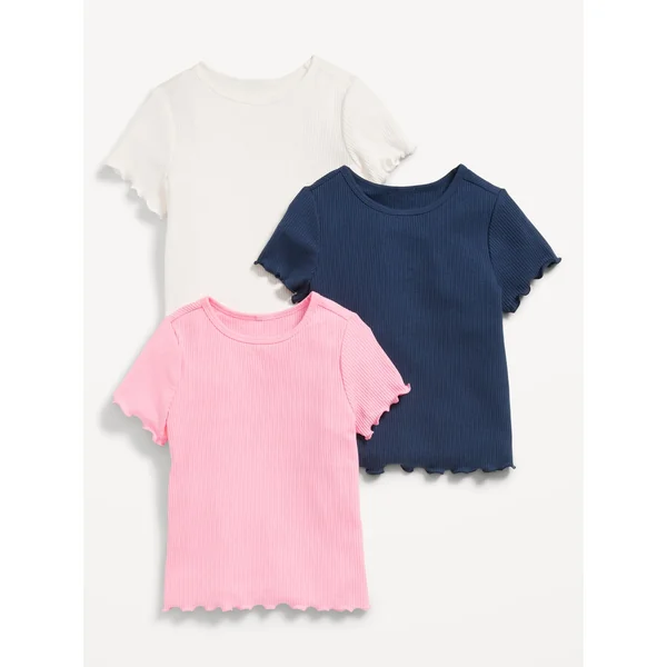 Short-Sleeve Lettuce-Edge T-Shirt 3-Pack for Toddler Girls - Solid Pack