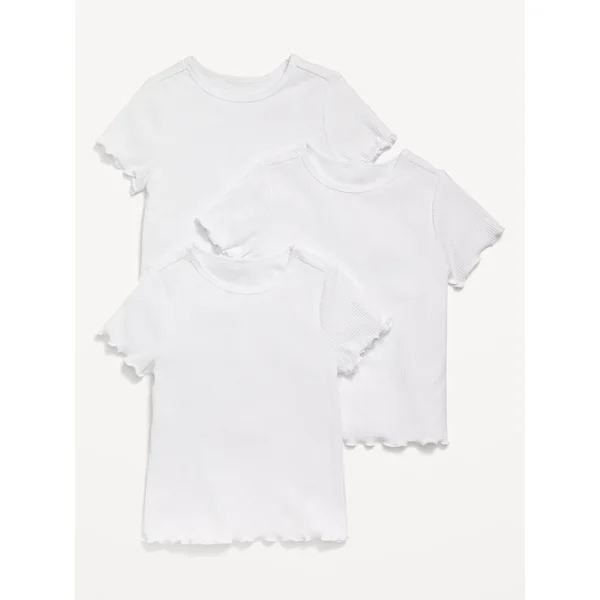 Short-Sleeve Lettuce-Edge T-Shirt 3-Pack for Toddler Girls - White Lilies