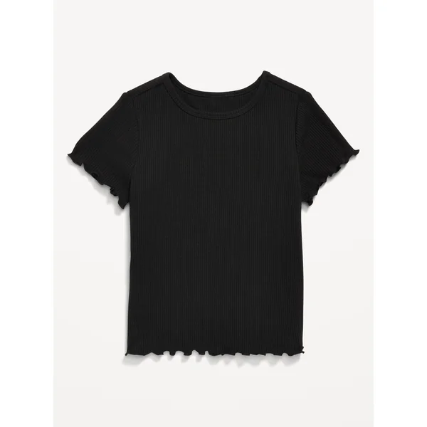 Short-Sleeve Lettuce-Edge T-Shirt for Toddler Girls - Black Jack