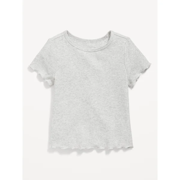 Short-Sleeve Lettuce-Edge T-Shirt for Toddler Girls - Light Heather Gray
