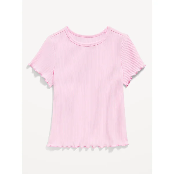 Short-Sleeve Lettuce-Edge T-Shirt for Toddler Girls - Preppy Pink