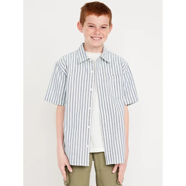 Short-Sleeve Oxford Shirt for Boys - Blue Stripe
