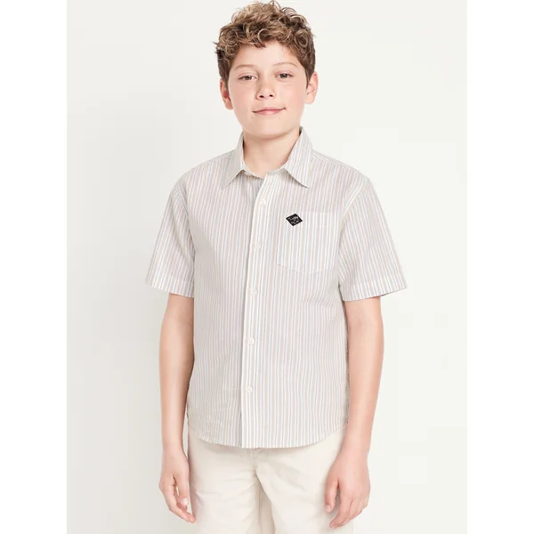 Short-Sleeve Oxford Shirt for Boys - Green Stripe