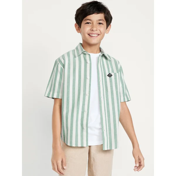 Short-Sleeve Oxford Shirt for Boys - LARGE GREEN STRIPE