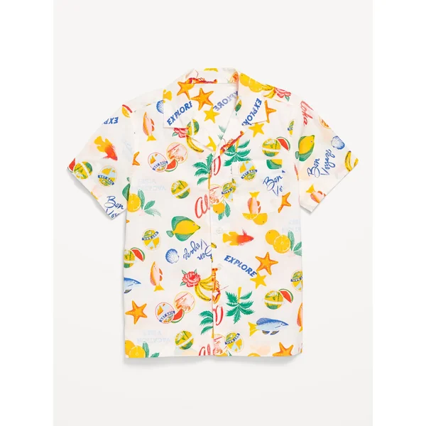 Short-Sleeve Poplin Shirt for Boys - Fish
