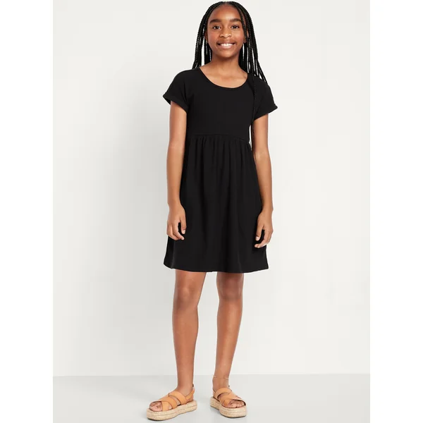 Short-Sleeve Ribbed Dress for Girls - Black Jack
