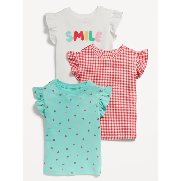 Short-Sleeve Ruffle-Trim T-Shirt 3-Pack for Toddler Girls - Red Gingham