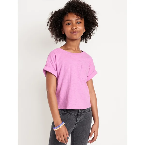 Short-Sleeve Slub-Knit Pocket T-Shirt for Girls - ROCK ROSE
