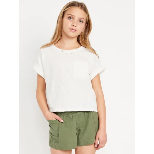 Short-Sleeve Slub-Knit Pocket T-Shirt for Girls - Sea Salt