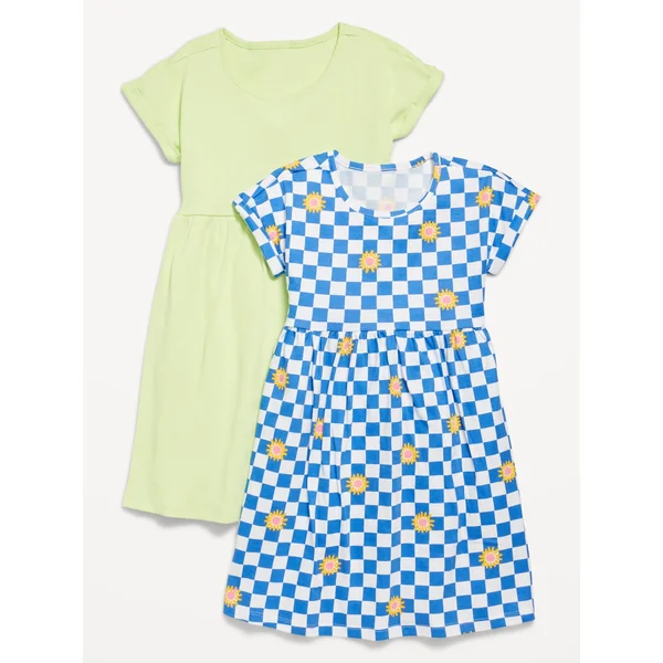 Short-Sleeve Swing Dress 2-Pack for Girls - Vista Blue Check