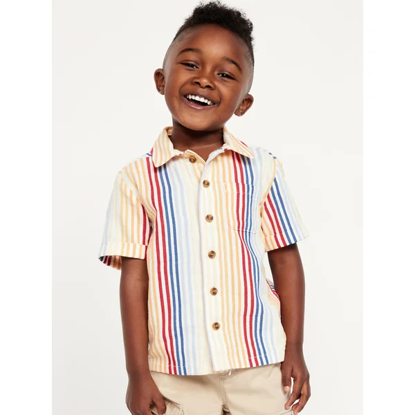 Short-Sleeve Textured Dobby Pocket Shirt for Toddler Boys - Multi Stripe