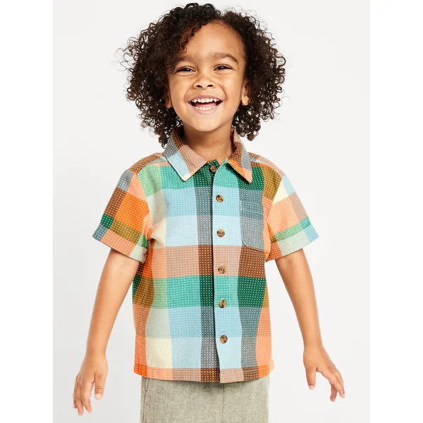 Short-Sleeve Textured Dobby Shirt for Toddler Boys - Multi Gingham