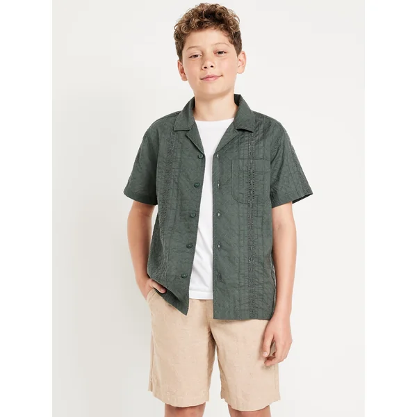 Short-Sleeve Textured Pocket Shirt for Boys - Terrestrial Green