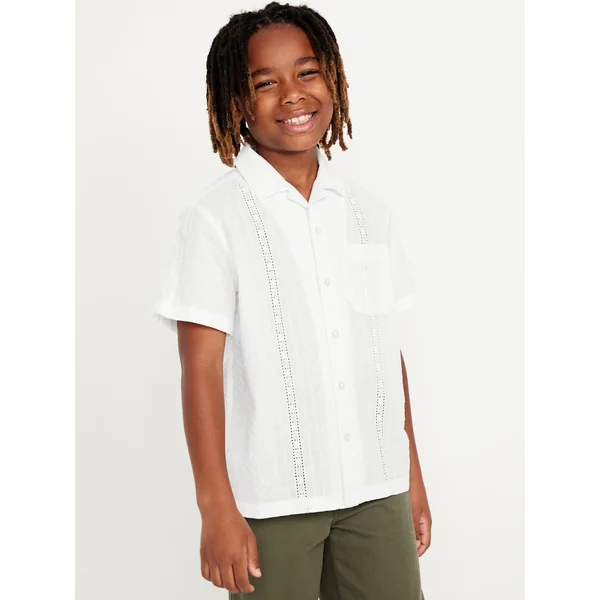 Short-Sleeve Textured Pocket Shirt for Boys - White Lilies
