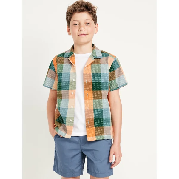 Short-Sleeve Textured-Dobby Pocket Shirt for Boys - Multi Plaid